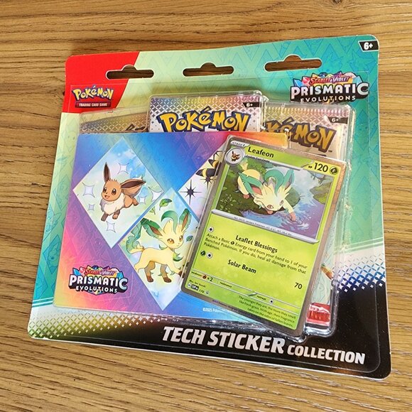 Pokemon Scarlet & Violet Prismatic Evolutions Tech Sticker Collection W/ Leafeon - Picture 1 of 2